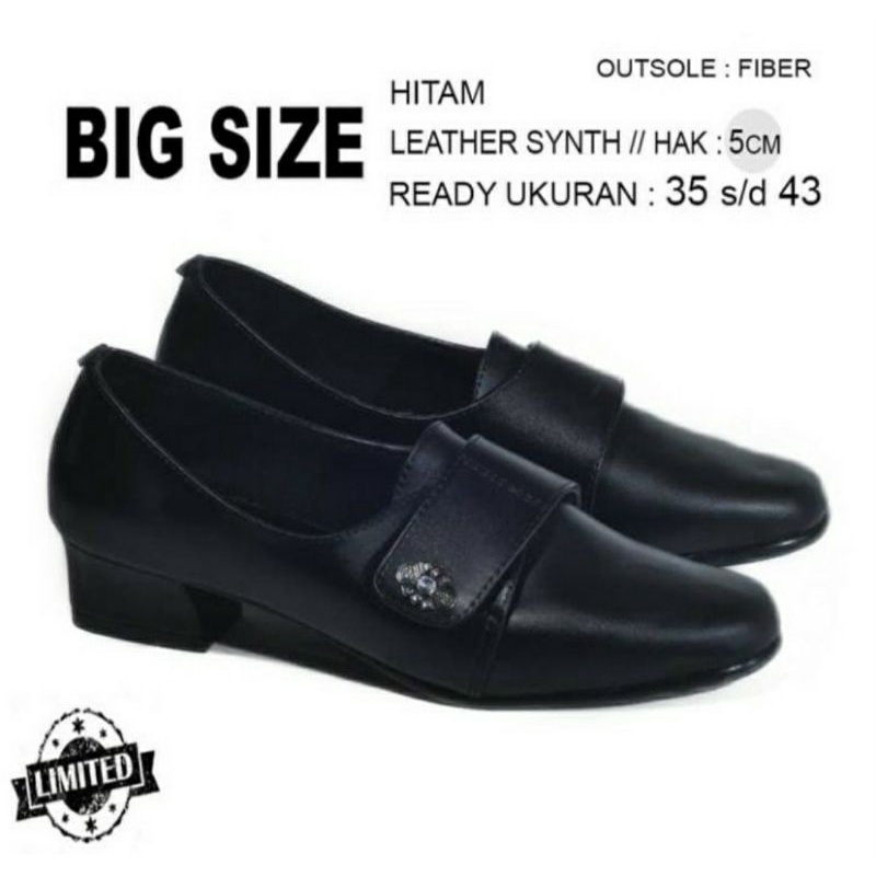 Sepatu Kerja Kantor Wanita / Pantofel Kulit Asli Big Size 35-43 / Sepatu Hak Hitam, 41