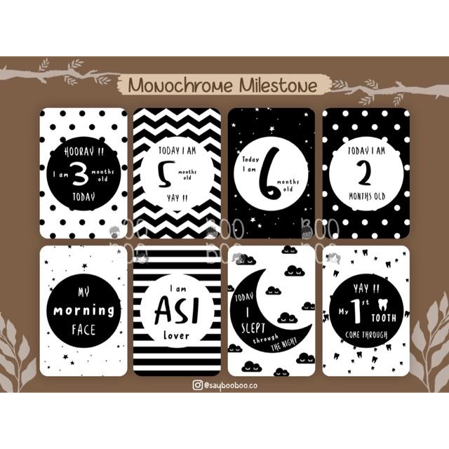 BooBoo Baby Milestone Card - Kartu Selfie Bayi FREE CUSTOM NAMA-Monochrome