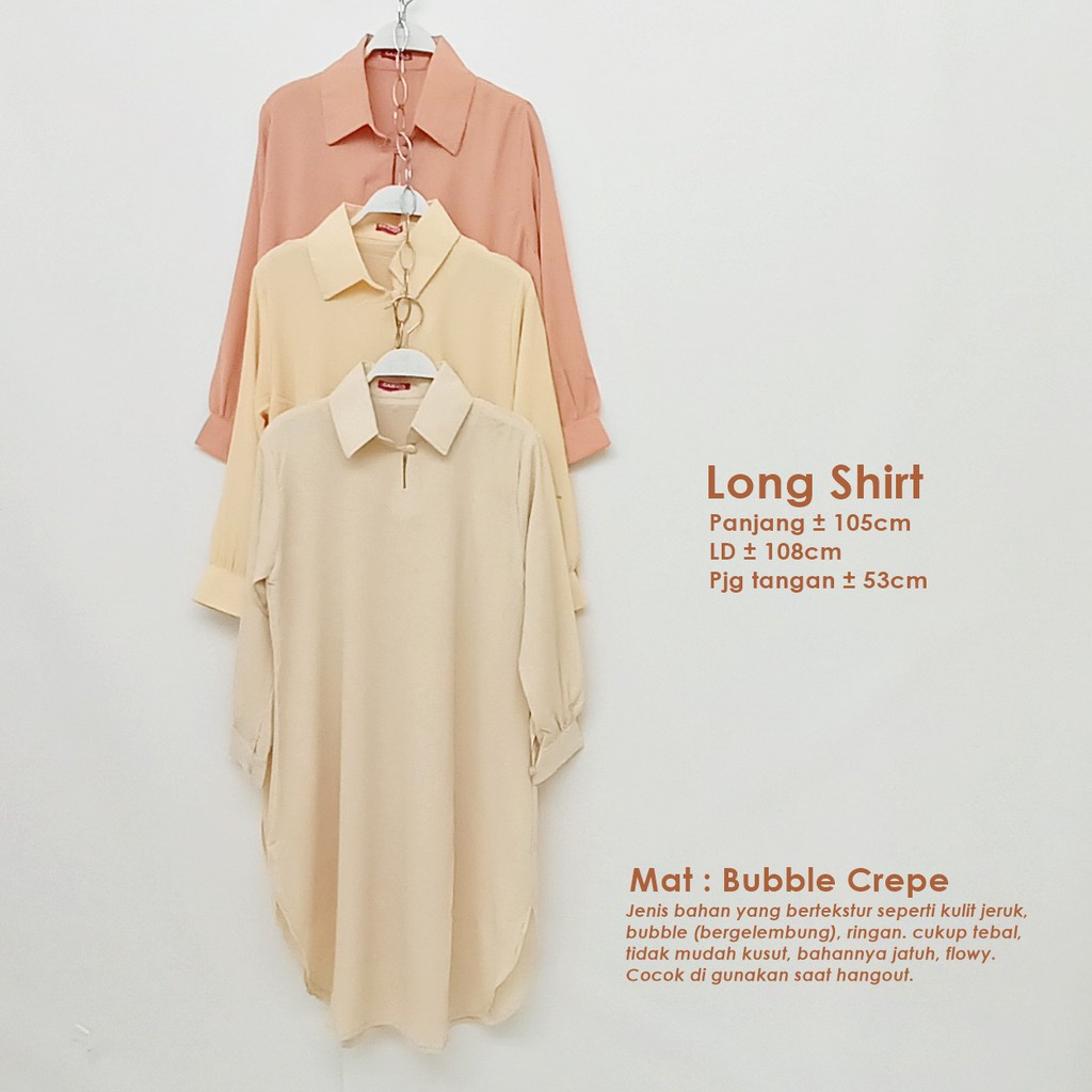 Atasan Wanita Long Tunik atau Baju atasan wanita model tunik bahan Bubble Crepe