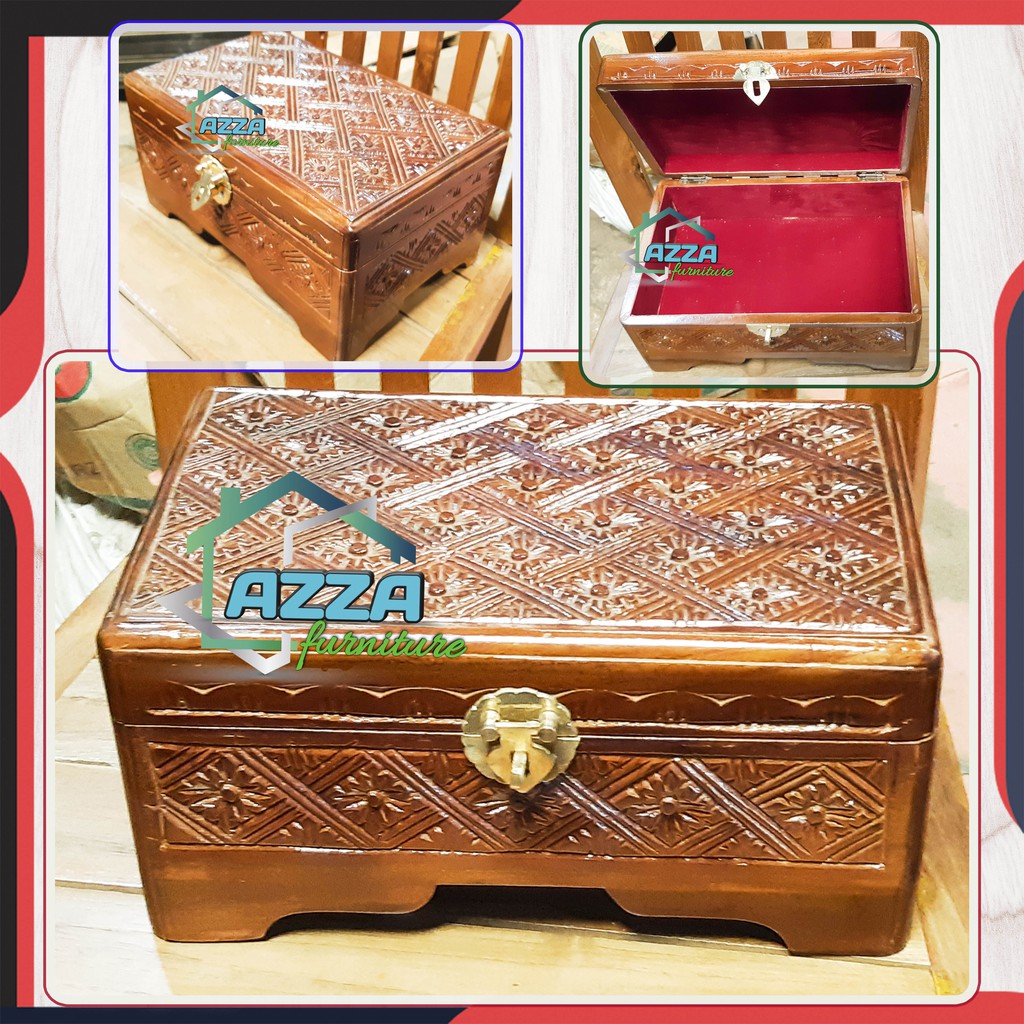kotak penyimpanan perhiasan dan uang bahan kayu, peti kayu tempat penyimpanan