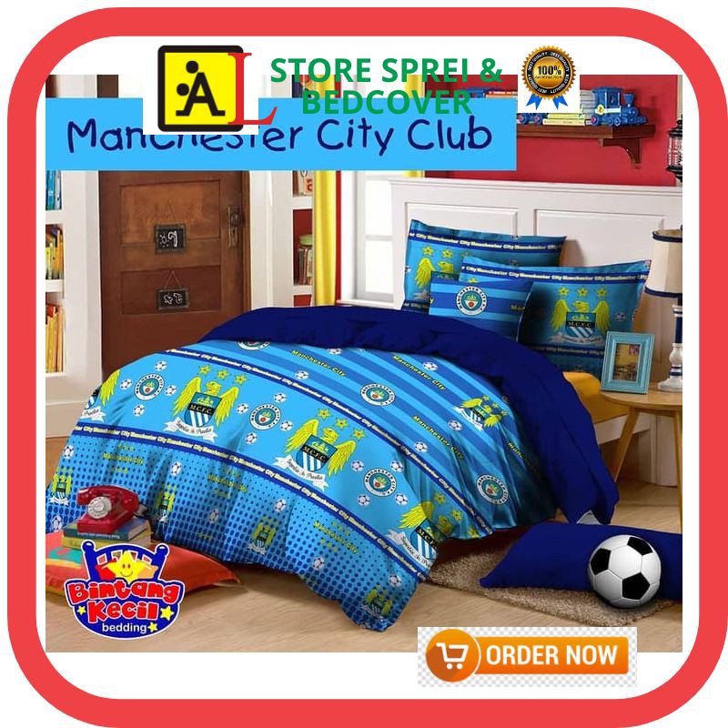 Jaxine Bedcover Set Katun Motif Bola Manchester City Club