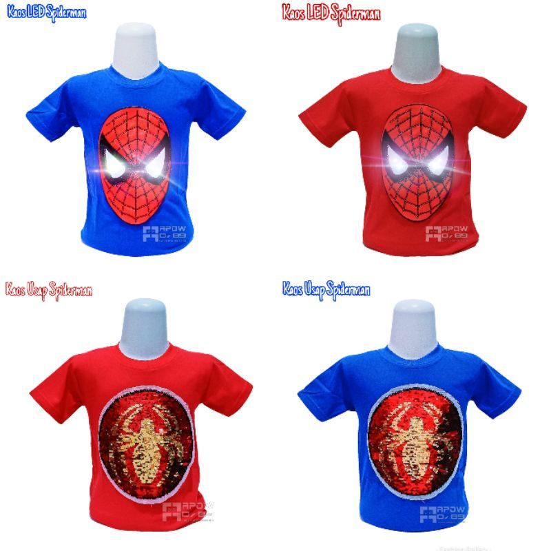 Baju anak Murah/Kaos anak Laki laki/Pakaian anak Karakter Usap dan Led Spiderman/Usia 2-10thn