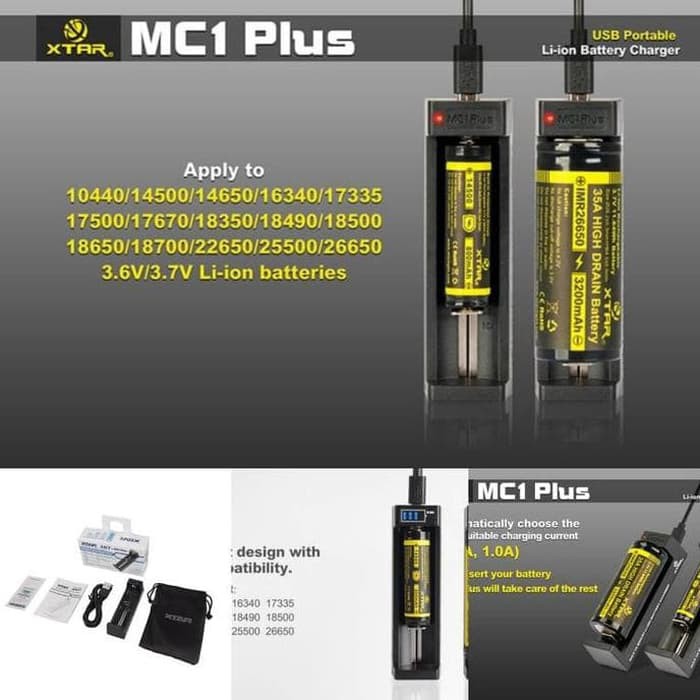 Charger Xtar Mc1 Plus 18650/10440/14500/26650 AA AAA Dll Powerful