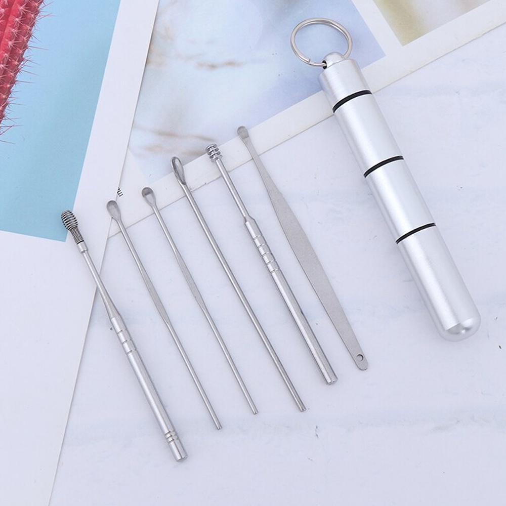 Korek kuping Pembersih Telinga 6 Pcs Stainless Steel Ear Wax Spoon