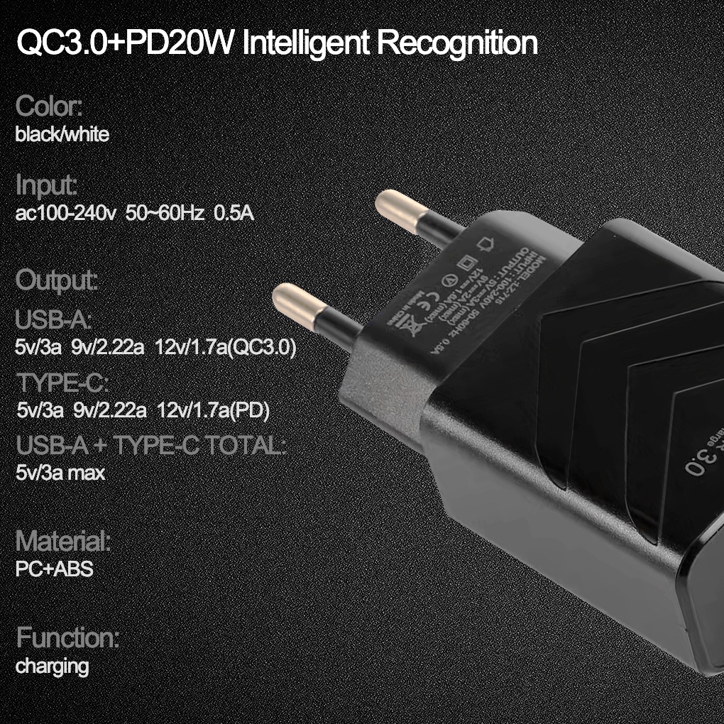 BENCO Quick Charge 3.0 Wall Charger USB AND PD Two-way Output 20W Adapter Travel Plug Compatible Most Devices