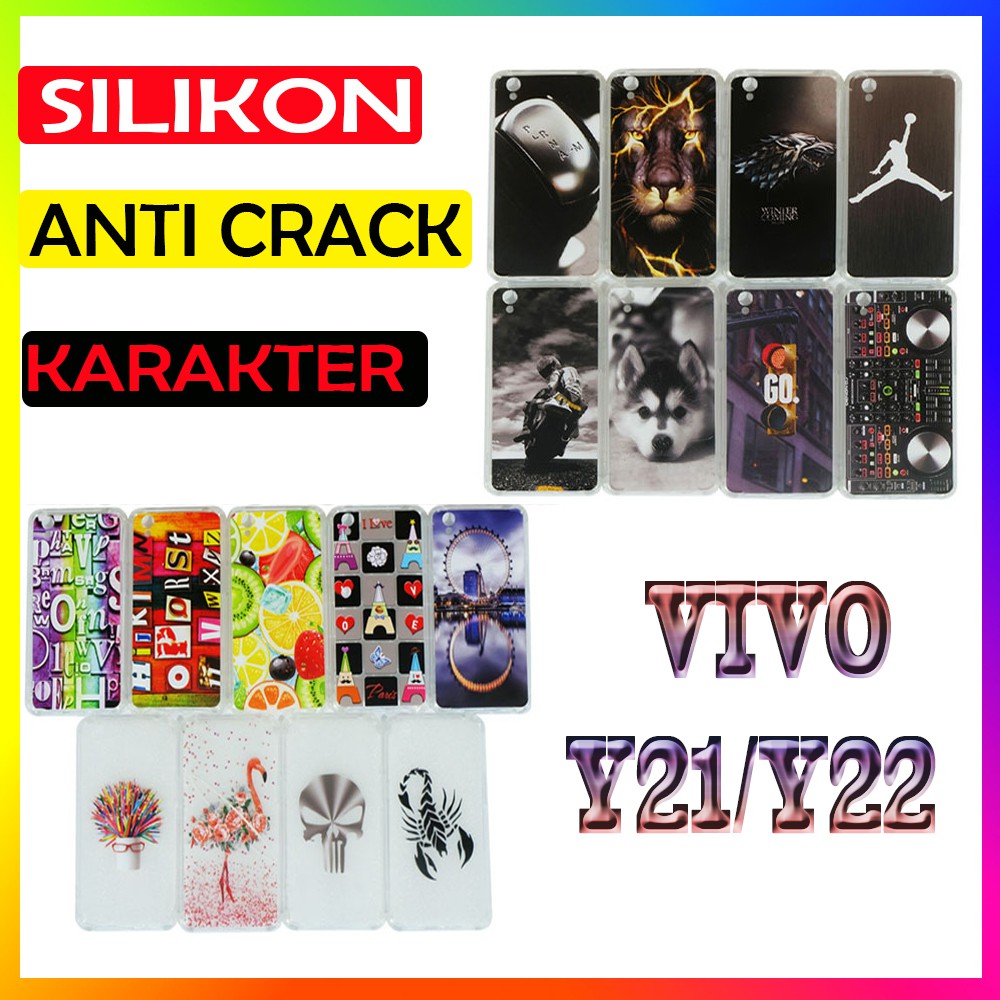 ANTI CRACK Vivo Y21 / Y22 Case Casing Anti Shock 3D Motif Softcase Gambar Silikon Handphone Kasing HP Anticrack Sarung Kesing Antishock Softshell Soft Silicon Jelly Case