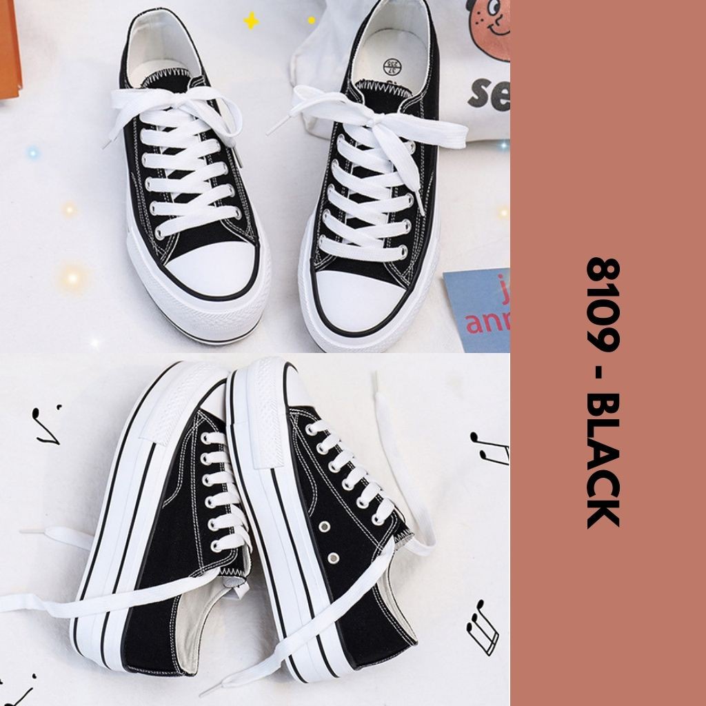 Gypsy - Highsole Sepatu Sneakers Kanvas Wanita Dewasa Import Sole Karet Slop Seoatu Snakers Hitam Cewek Remaja Canvas Snekers X8109