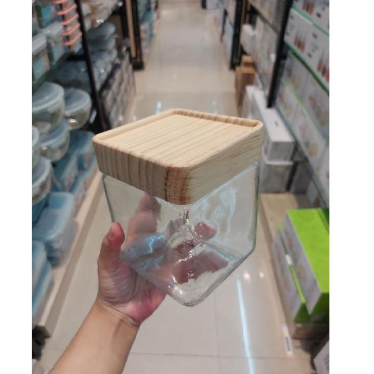[KODE JZ629] TIERRA Informa Toples Kaca Kedap Udara Tutup Kayu Tempat Kue Kering Untuk Lebaran 1.3 L