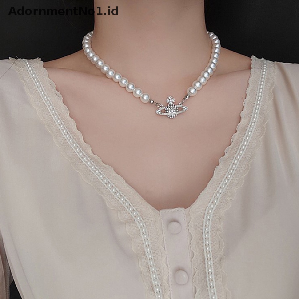 (AdornmentNo1) Kalung Rantai Dengan Liontin Saturnus Vintage Untuk Wanita