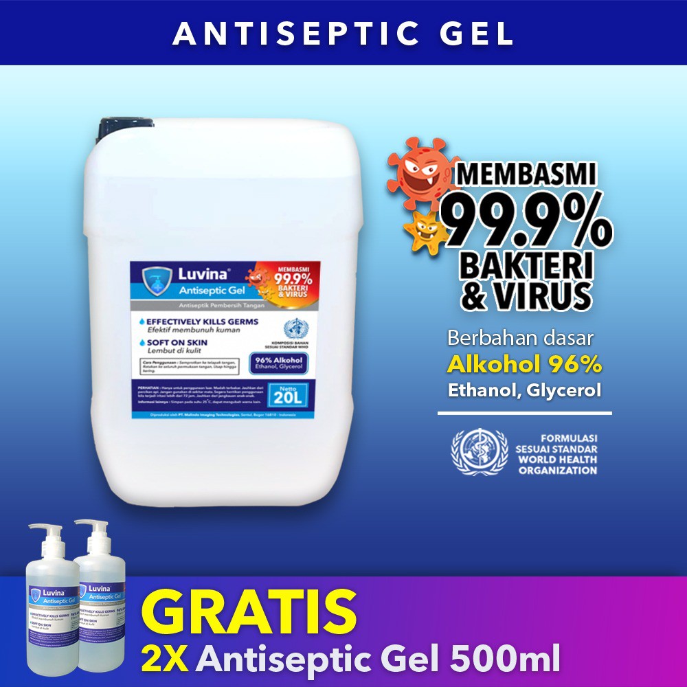 Hand Sanitizer Gel / Antiseptic Tangan isi 20 Liter Free Botol Spray