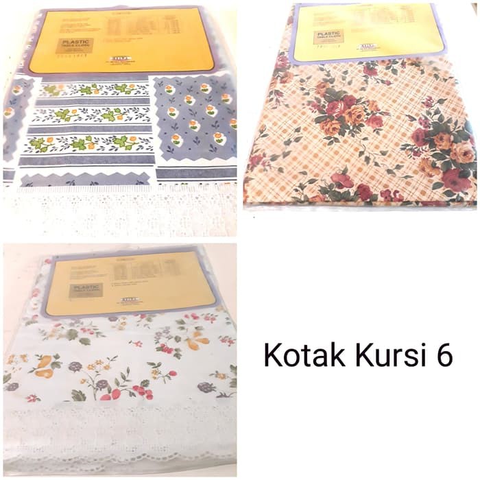 Taplak Meja Makan Plastik Motif Kotak Kursi 6 Meiwa