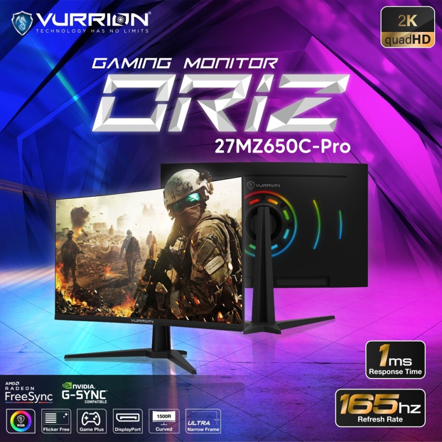 Monitor LED Gaming Curved RGB ORIZ 27&quot; Inch PRO (27MZ650C-PRO Vurrion 1MS 27inch 2K QuadHD Resolution 2560 X 1440 27in Garansi Resmi