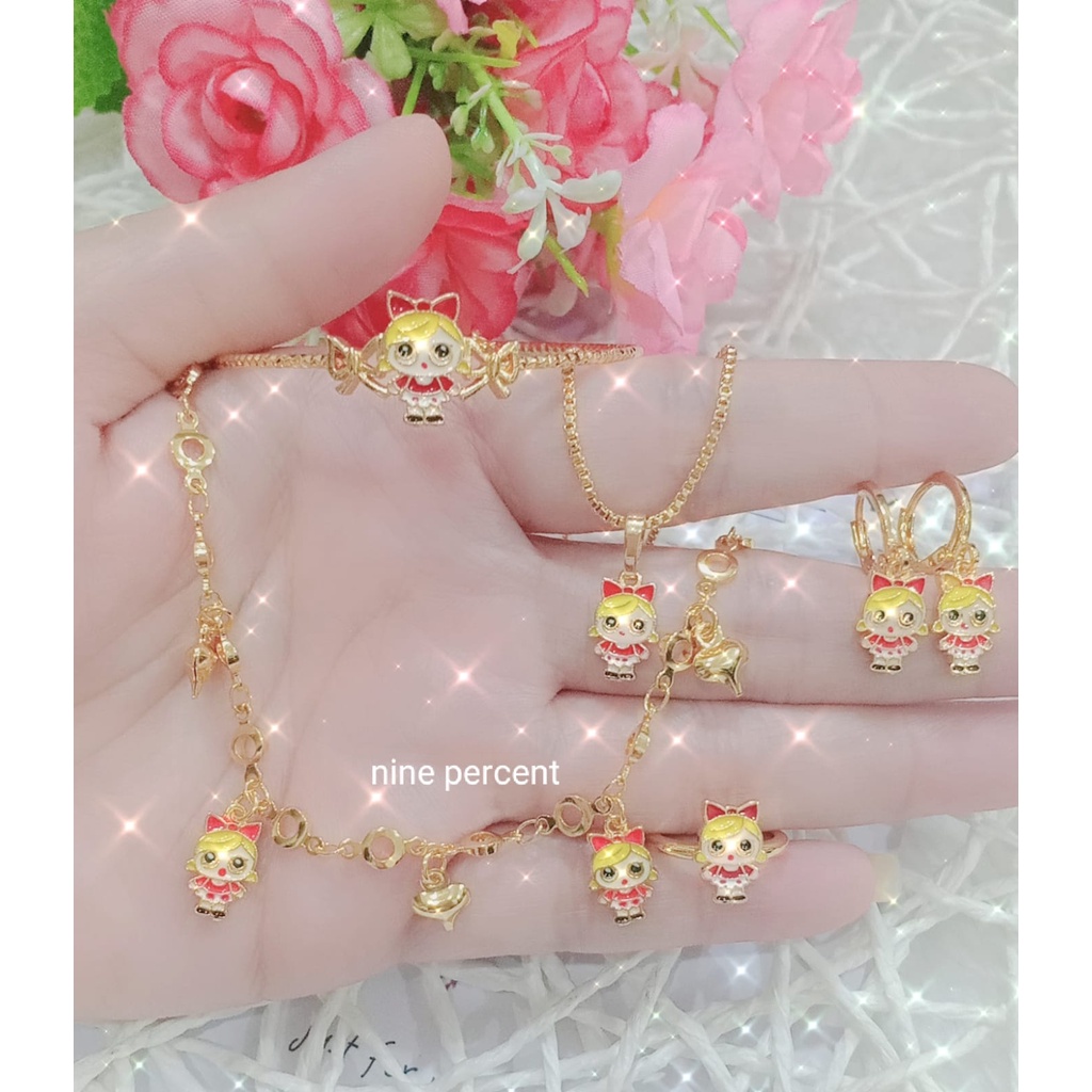 Set Perhiasan Anak Lapis Emas LOL Usia 1-5thn/Set Aksesoris Anak/Gelang/Cincin/Kalung/Anting 5 IN 1