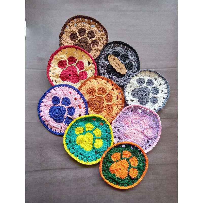 Tatakan Gelas Rajut Bulat (Tapak kaki) | Souvenir Rajut | Tatakan Gelas