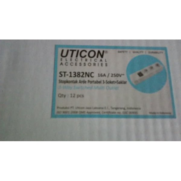 Stop Kontak 3 Lubang Saklar Uticon ST-1382NC ORIGINAL ( ST1382NC ST 1382 NC )