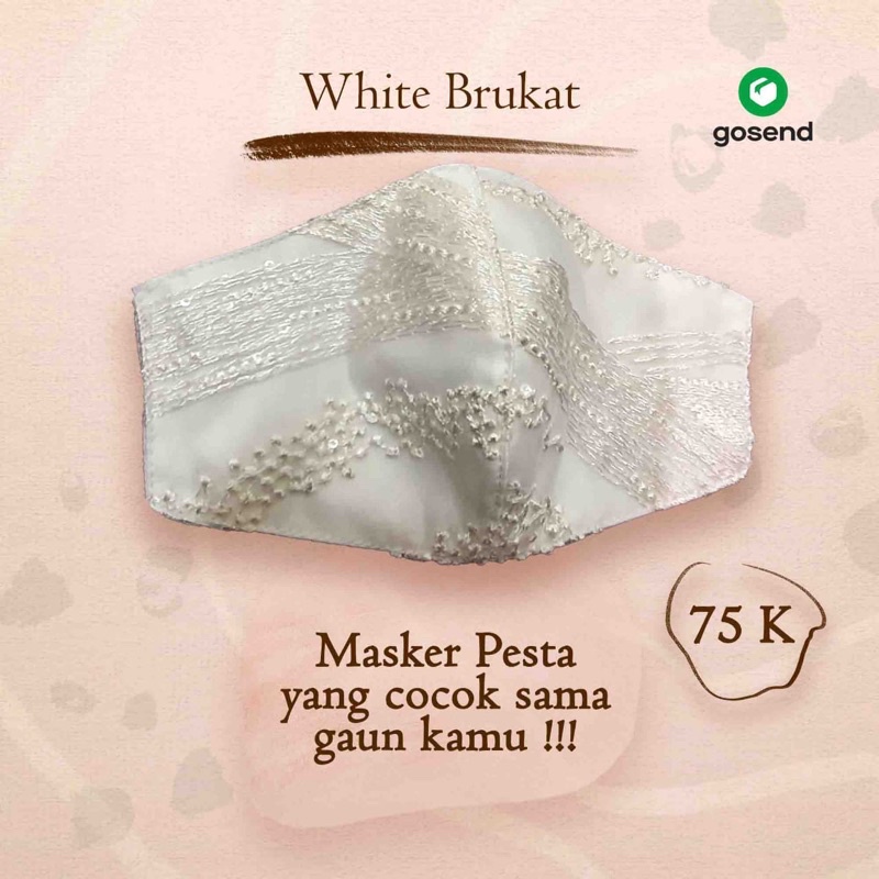 Masker Kain Brokat Premium Pesta Pengantin Putih White 3ply