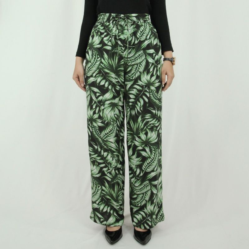 Celana kulot wanita celana Jsm sherin green motif daun-daun