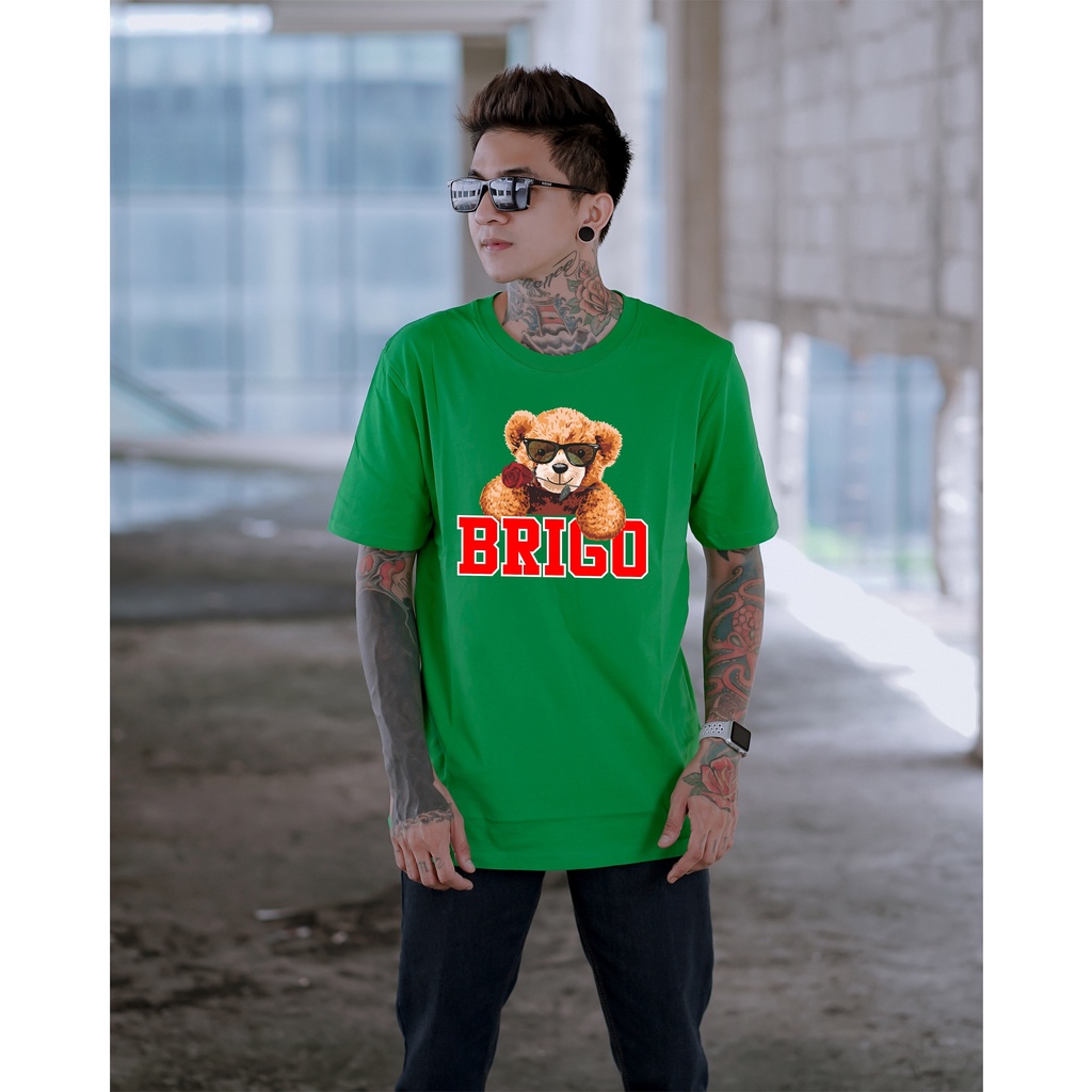 BRIGO Kaos Lengan Pendek Bear Flower || Kaos Katun Combed M-XL || Kaos Distro BRIGO Beruang Bunga