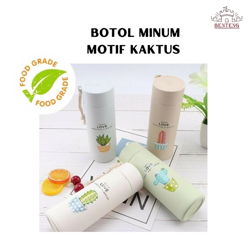 BK45- Botol Minum Kaca Motif Kaktus 450ml Lucu Untuk Souvenir