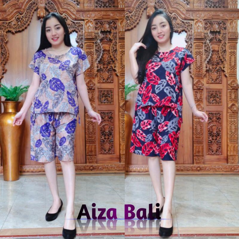 Baju Piyama Pendek Tie Dye Motif Daun Bunga Janda Bolong Lengan Pendek Rayon Super Premium Pakaian S