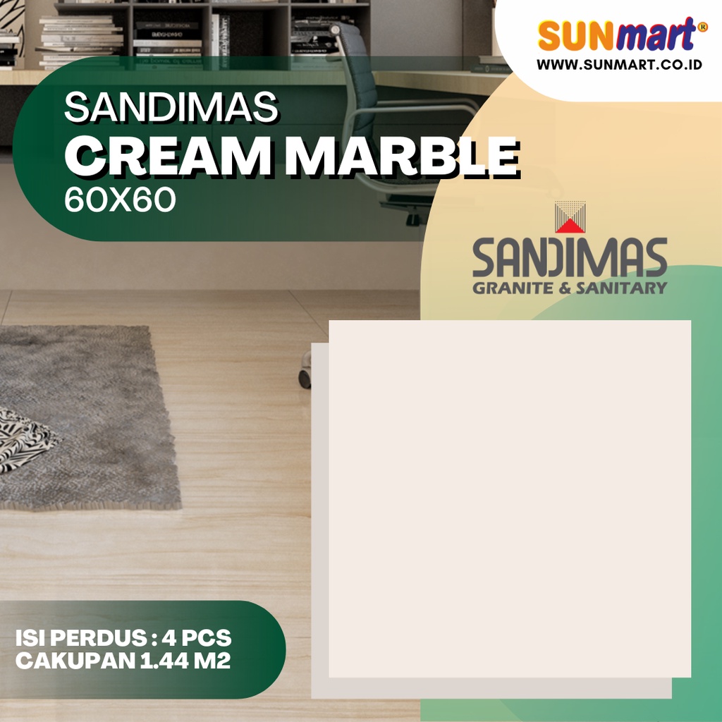 GRANIT LANTAI SANDIMAS CREAM MARBLE UKURAN 60X60 KW1