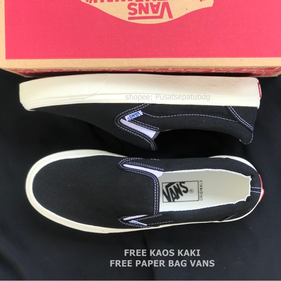 (BAYAR DITEMPAT) VANS SLIP ON OG BLACK WHITE