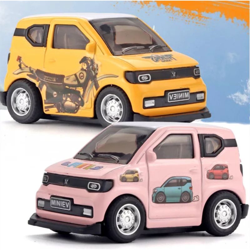 Mainan Mobil Mobilan Diecast Mobil Metal Mini Wuling EV Miniatur Mobil Besi