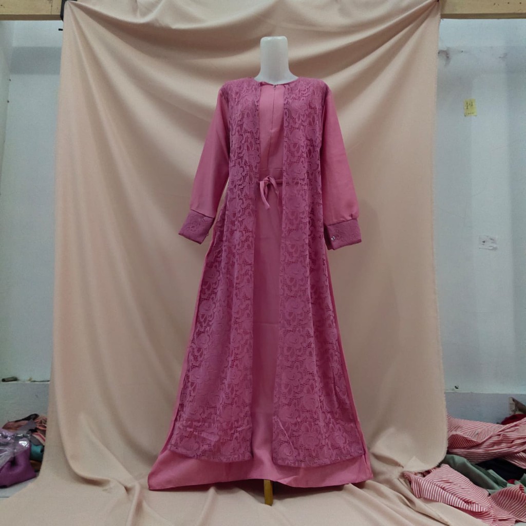 SABIAN BRUKAT REAL PICTURE/ gamis murah/ gamis brokat/ dress terbaru-Dusty pink