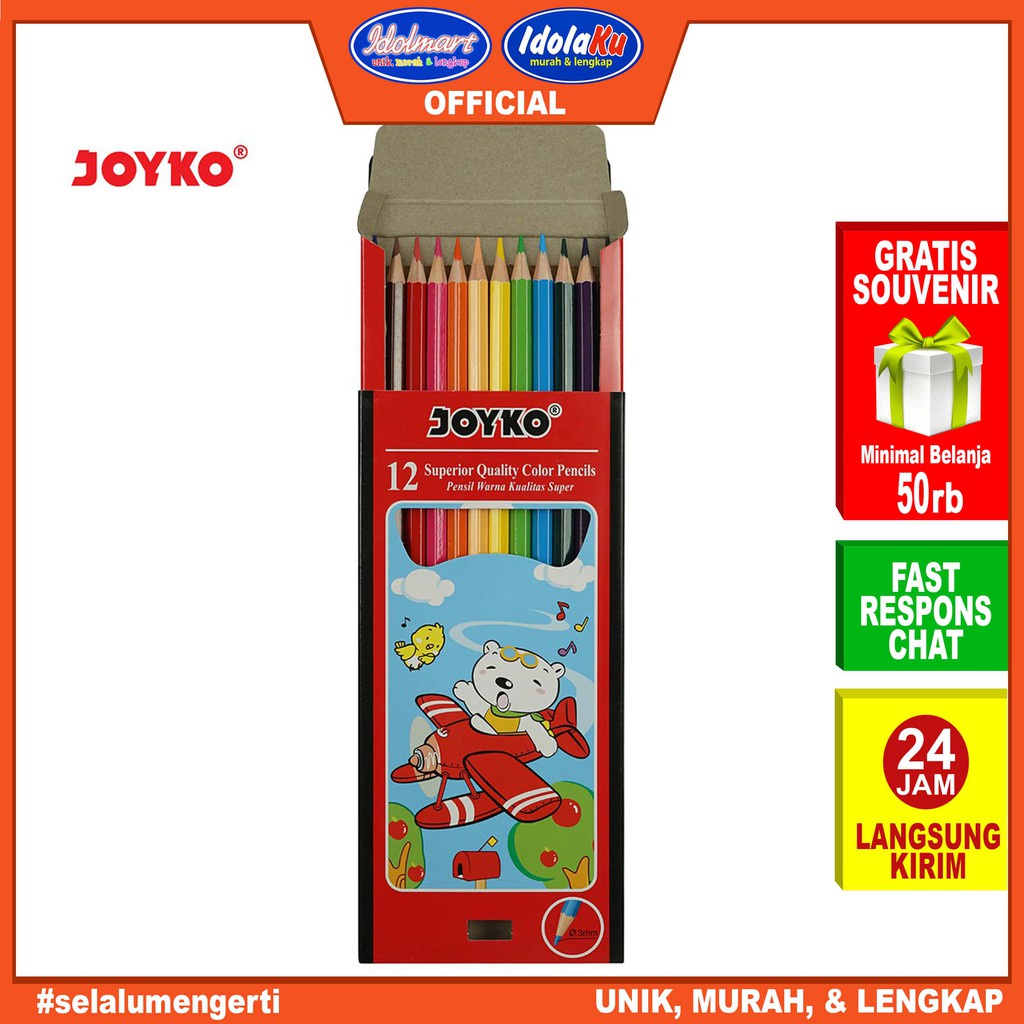 IDOLAKU Pensil warna Joyko 12 warna panjang