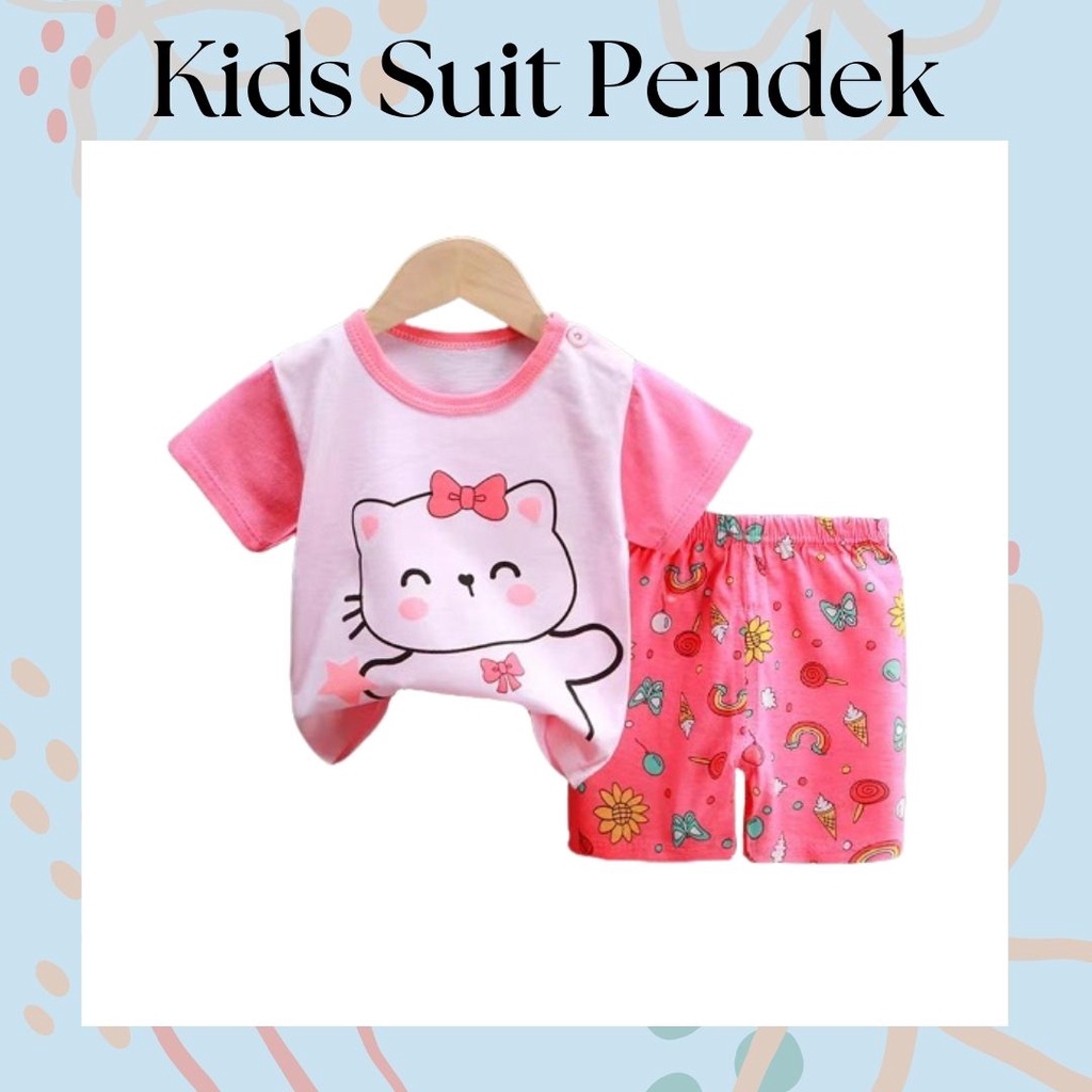 LittleAaron KIDS SUIT PENDEK Setelan Anak Bahan Kaos Lengan + Celana Berkualitas Import ebv cewek new12