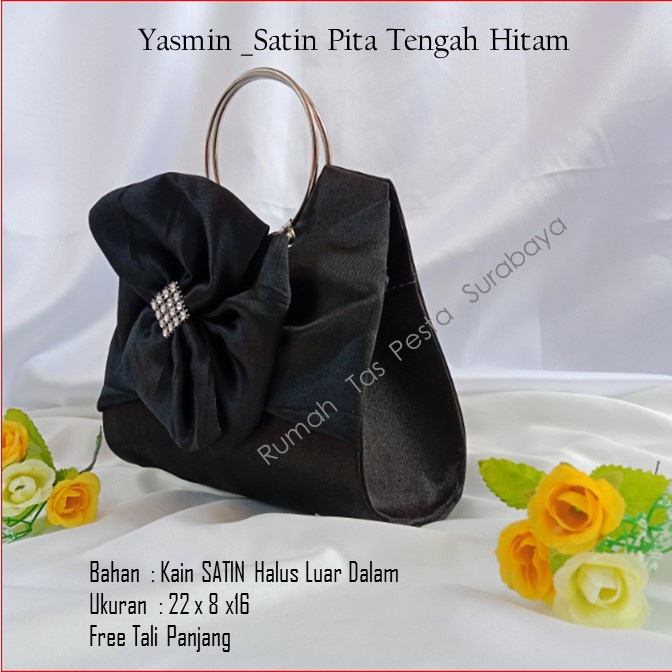 Tas Unik,Tas Elegan,Tas slempang,Yasmin _Satin Pita Tengah Hitam