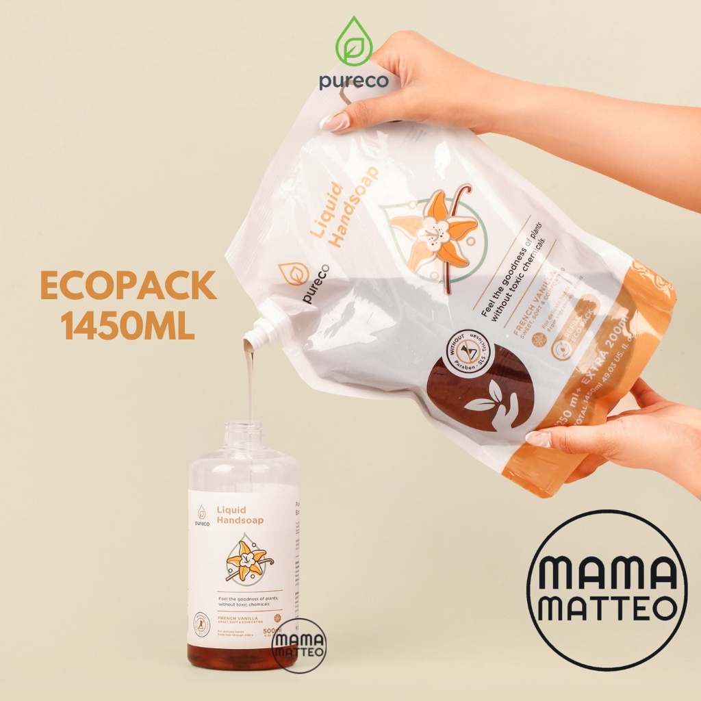 Pureco Liquid Detergent Detergen / Dish Bottle Soap / Softener 1450ml / Sabun Handsoap Vanilla Tea O Time 1450 / Refill Pouch Eco Pack / Ecopack Cair 1L /PURECO POUCH REFILL BANDUNG