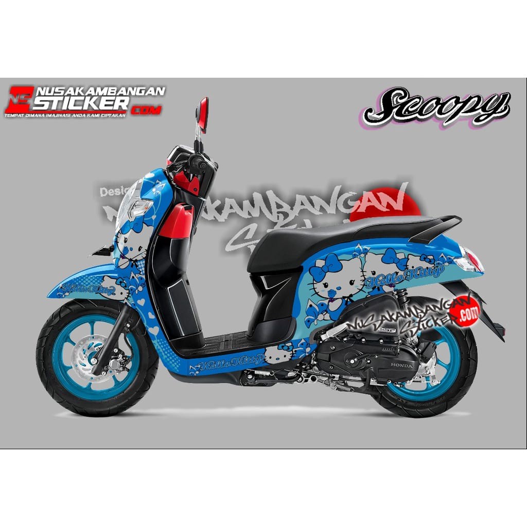Decal Stiker Motor Honda Scoopy Full Body Racing Team Helo Kitty Biru Sticker Custom Variasi Motif K