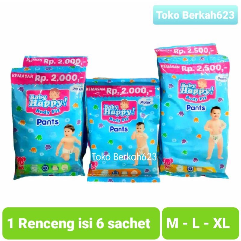 BABY HAPPY Pants Renceng Isi 6 Sachet - M  L  XL