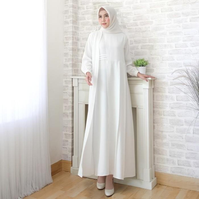 Baju Gamis Wanita Hitam Putih Polos/ Dress Muslim Alena Lengan Panjang