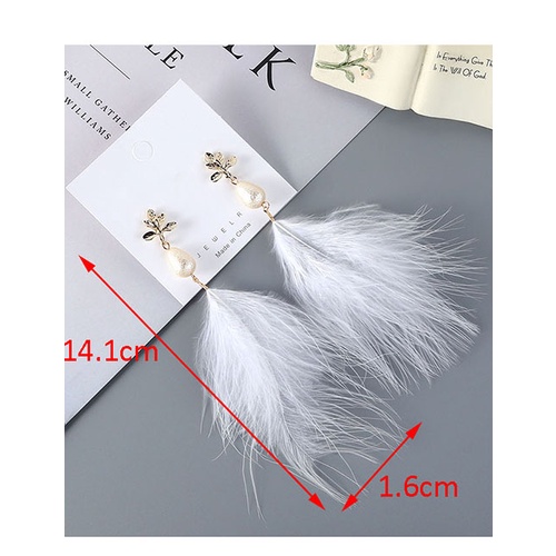 LRC Anting Tusuk Fashion Feather Pearl Alloy Leaf Stud Earrings Y63774