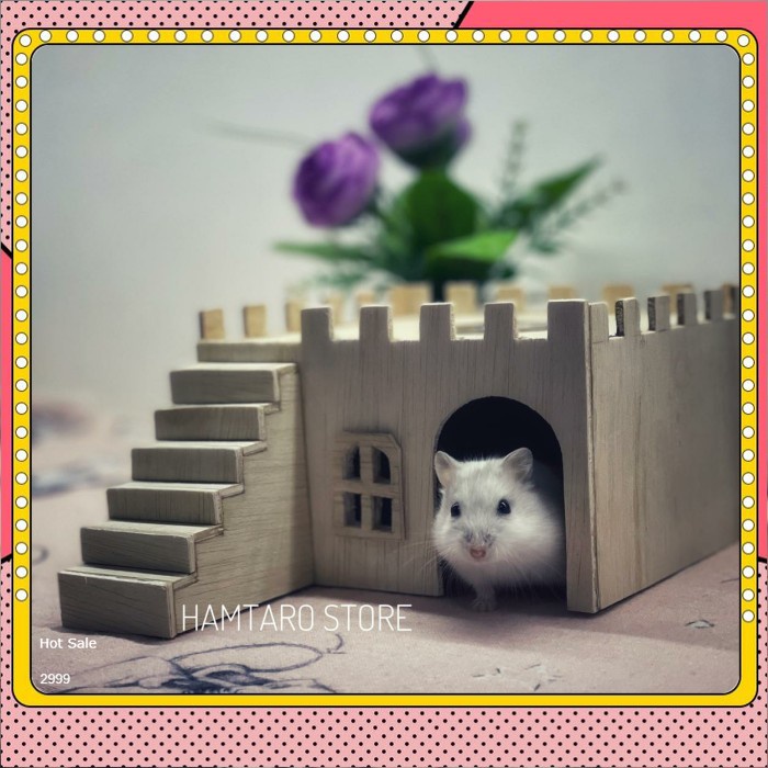 Rumah Hamster Istana Benteng Model Kayu , Mainan Hamster Kayu