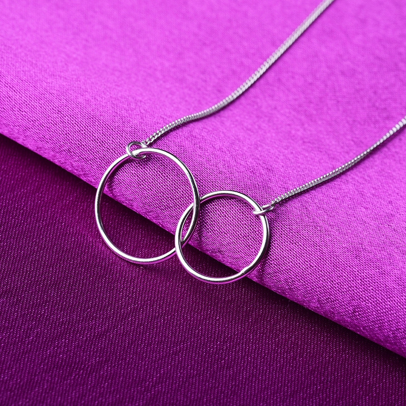 S925 Sterling Silver Necklace Circle Design Gaya Sederhana