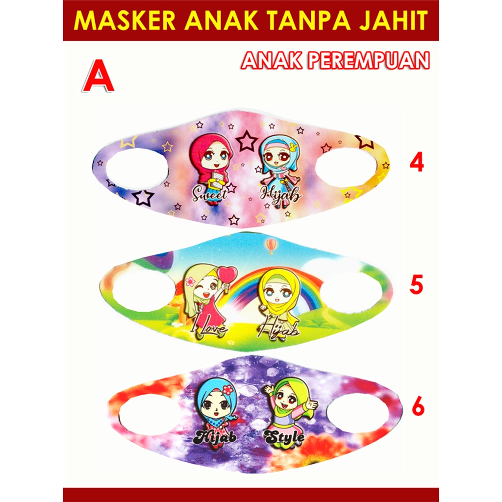 MASKER ANAK TANPA JAHIT BAHAN SCUBA MOTIF 1