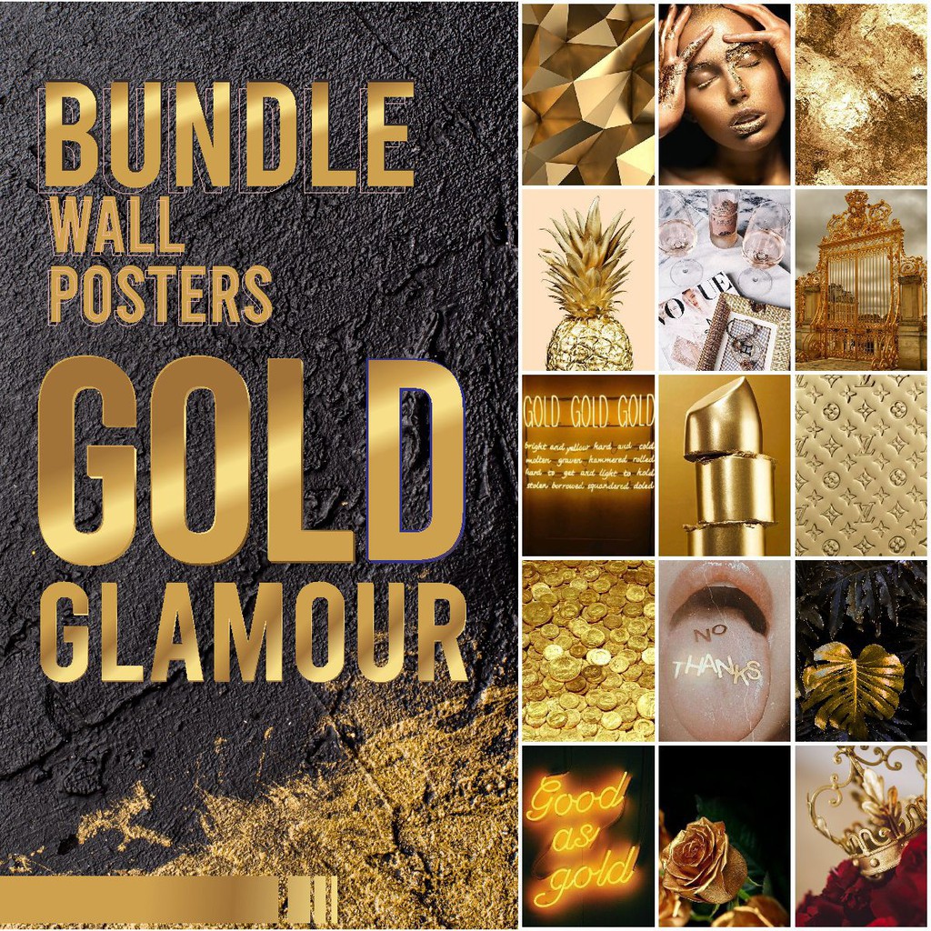Dapat 20Pcs Poster Dinding Aesthetic Collage Wall Casual Brand Retro Vintage Band glod glamour