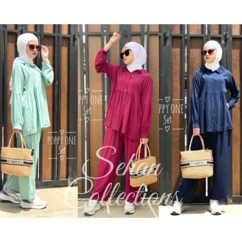 POPPY ONE SET|setelan wanita polos/Setelan polos kerah/setcel polos/one set wanita/popy one set | PI
