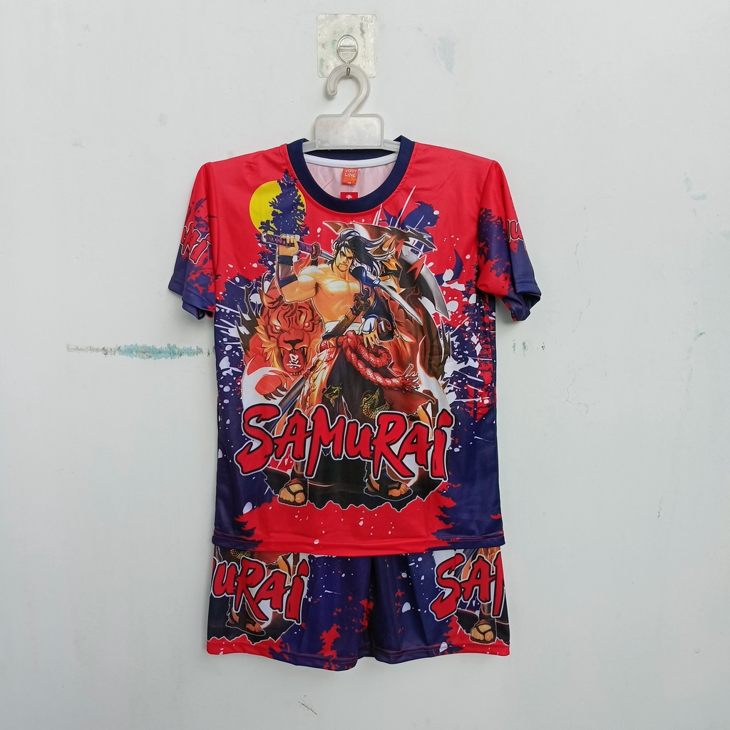 Setelan baju celana motif/setelan anak laki laki samurai full printing usia 2-12thn