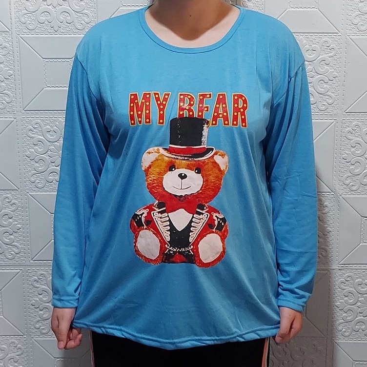 KAOS ATASAN LENGAN PANJANG  WANITA JUMBO XXL MOTIF MY BEAR/KAOS LENGAN PANJANG/OBLONG WANITA MODIS/K