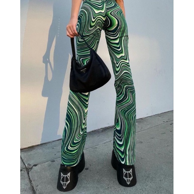 [Size S] Motel Rocks Coban Trouser Pants in 70s Ripple Green LAST STOCK