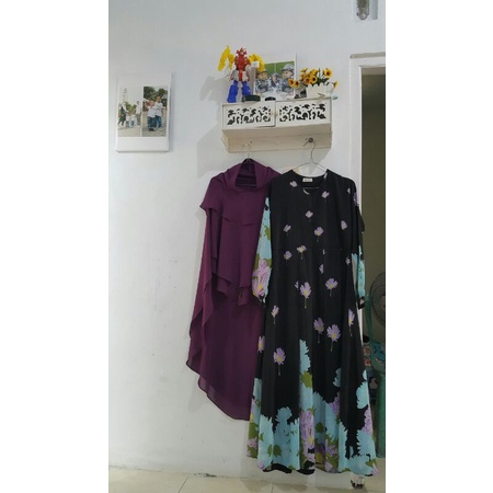 set gamis/dress khimar/hijab syari branded by kameela pl/preloved/second/bekas vgc