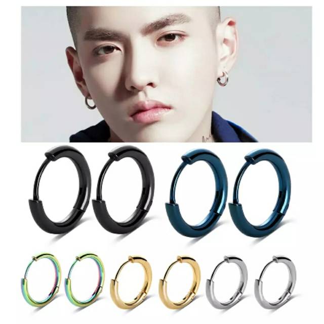 R120 anting Earrings pria laki man men gaul gokil bulat ring