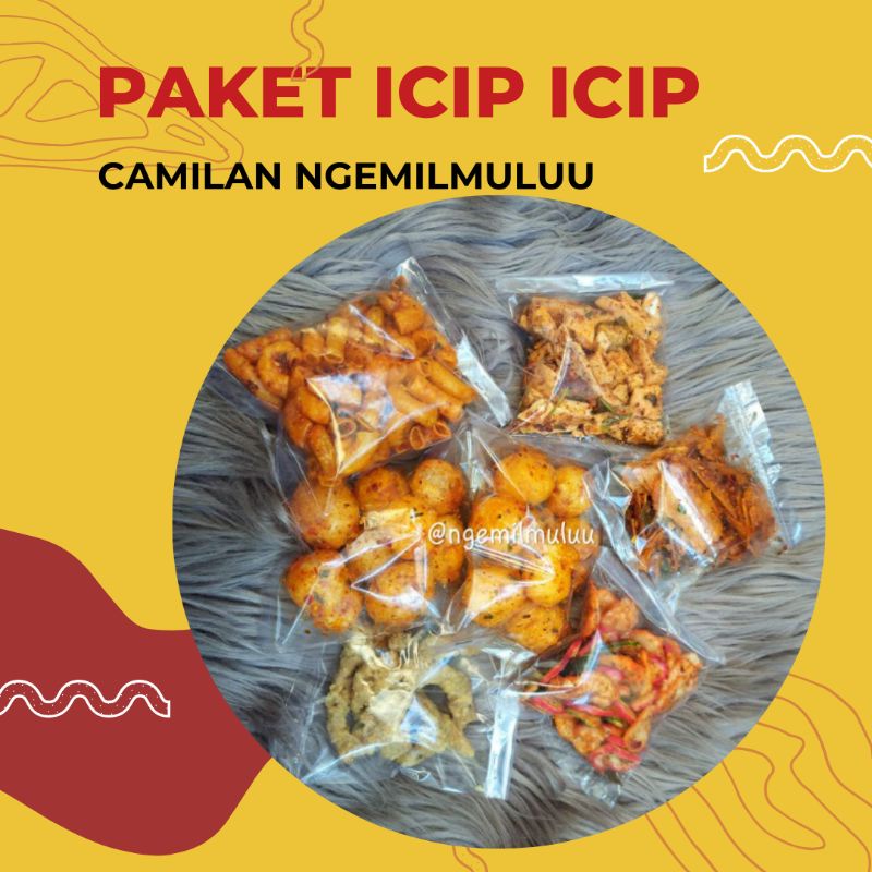 

paket icip icip camilan isi 8 pcs /kripca/basreng/cimol/usus crispy/makroni bantet/kripset/kerupuk jablay/bisa COD