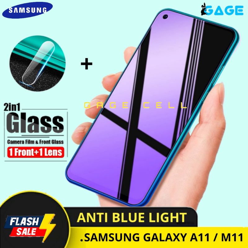 2in1 TEMPERED GLASS BLUE LIGHT RAY SAMSUNG A11 M11 TG ANTI GORES RADIASI FULL SCREEN PROTECTOR