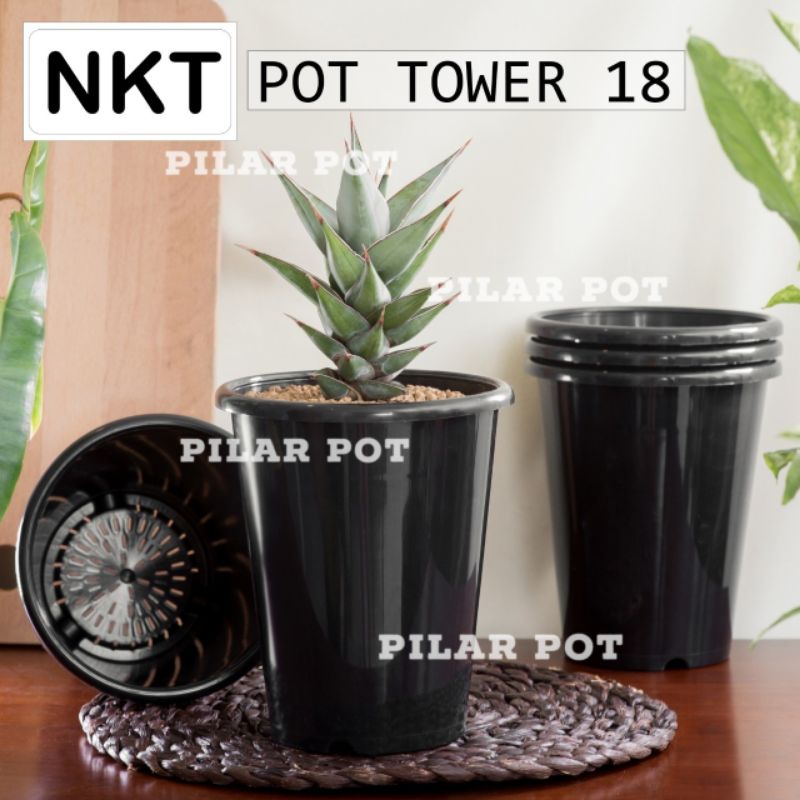 pot bunga tanaman tinggi nkt tower hitam 18cm - NKT TOWER 18 HITAM