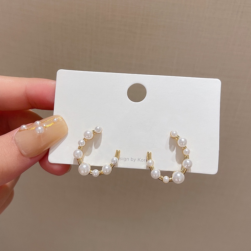 Anting Stud Bentuk C Aksen Mutiara Bahan S925 Untuk Aksesoris